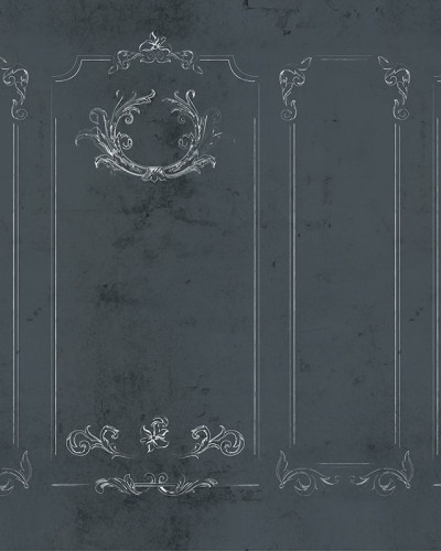Tapet Brindille Stucco Dark, cu un design modern și elegant, pe un fond întunecat cu imprimeu alb.