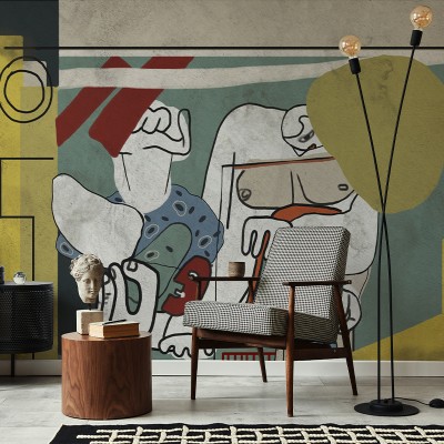 Tapet abstract cu design minimalist și culori vibrante, perfect pentru a adăuga o notă de artă în casa dumneavoastră.