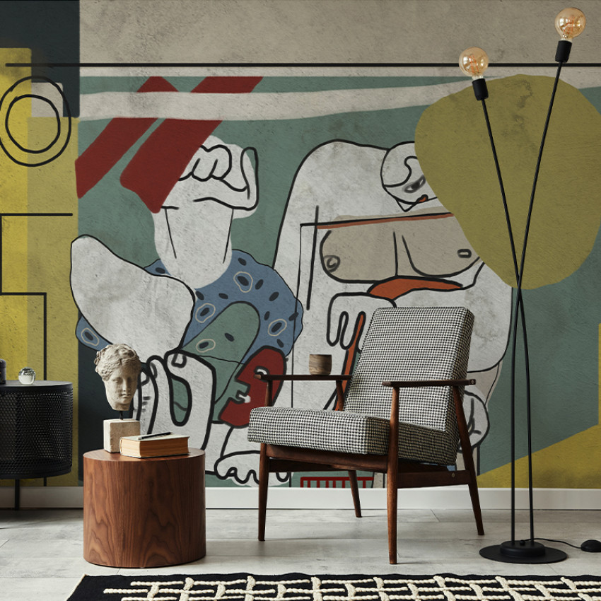 Tapet abstract cu design minimalist și culori vibrante, perfect pentru a adăuga o notă de artă în casa dumneavoastră.
