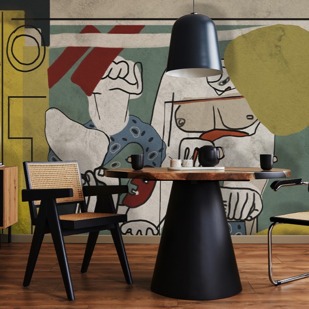 Tapet abstract cu design minimalist și culori vibrante, perfect pentru a adăuga o notă de artă în casa dumneavoastră.