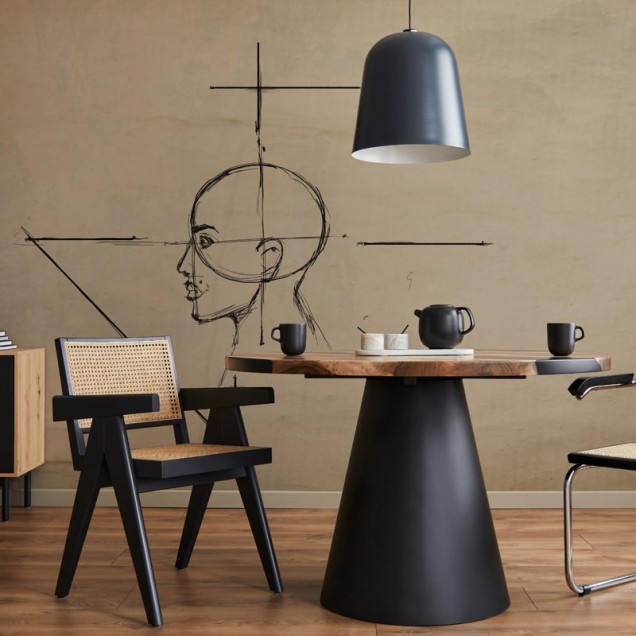 Tapet minimalist cu design abstract, ce prezintă un desen al unui cap cu linii subtile.