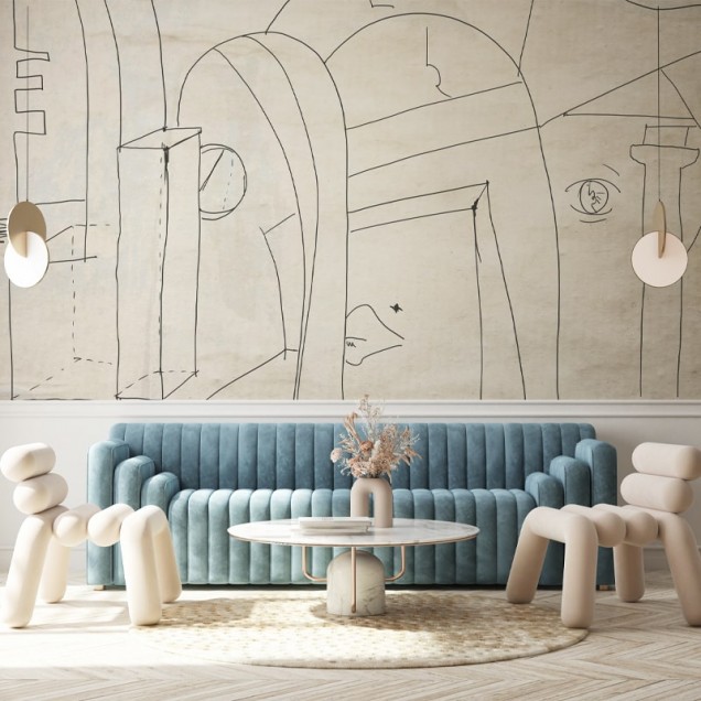 Tapet abstract Flight of Fancy cu linii simple, perfect pentru un decor modern.