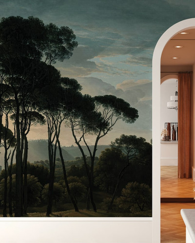 Tapet Umbrella Pines Dawn,  cu un design inspirat din natura,  care va crea o atmosfera relaxanta si eleganta in orice camera.