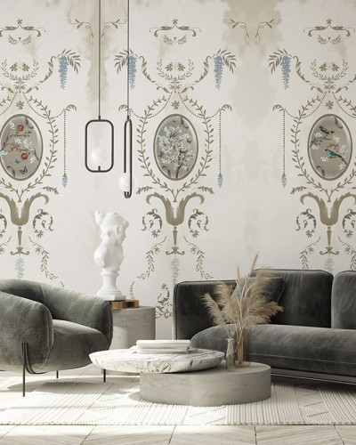Tapet floral cu design clasic în living elegant