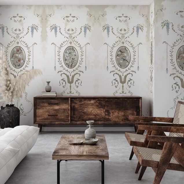 Tapet floral cu design clasic în living elegant