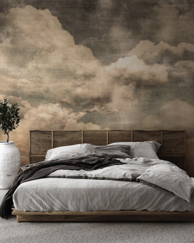 Tapet cu nori in nuante sepia cu textura grunge