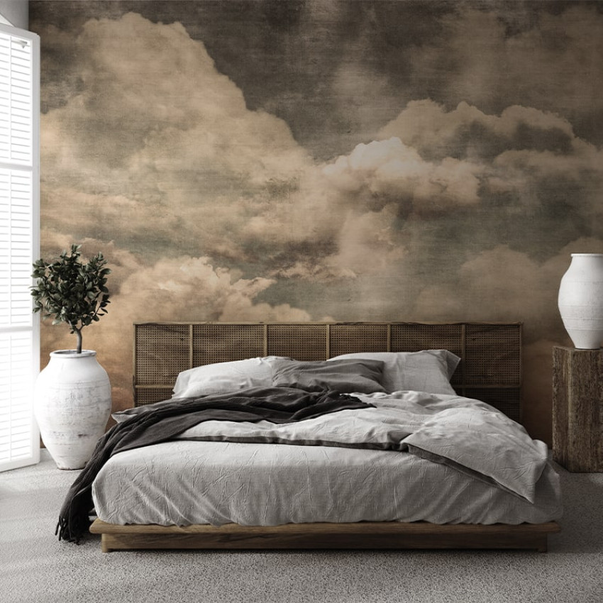 Tapet cu nori in nuante sepia cu textura grunge