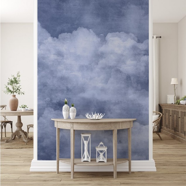Tapet cu design de cer albastru, cu nuanțe delicate și un design minimalist