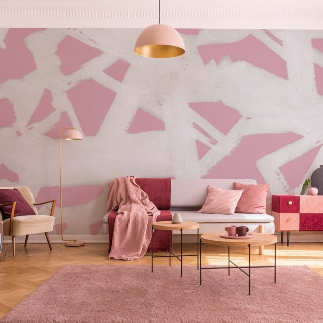 Wallpaper cu dungi roz delicate, design minimalist perfect pentru dormitor
