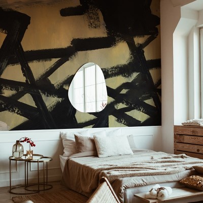 Tapet abstract cu linii negre pe un fundal galben deschis