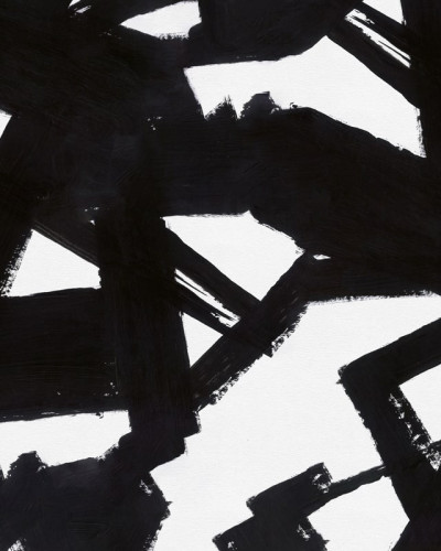 Tapet abstract cu forme geometrice negre pe fond alb