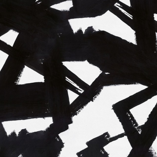 Tapet abstract cu forme geometrice negre pe fond alb