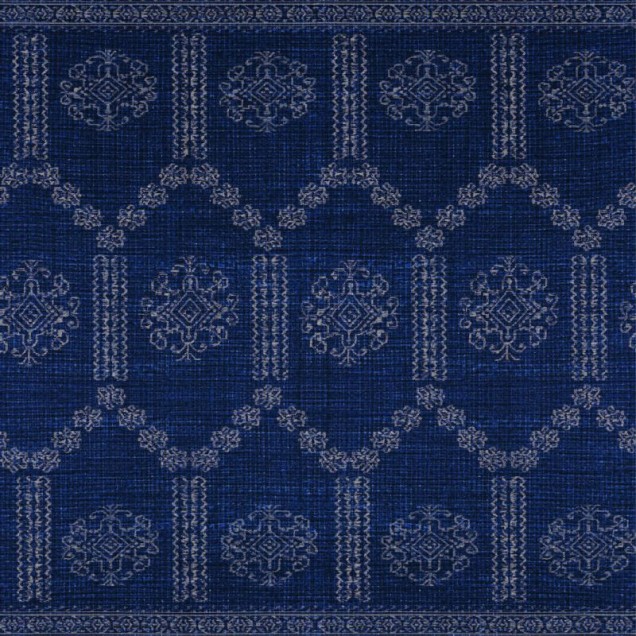 Tapet cu model geometric elegant în nuanțe de albastru deschis pe fond bleumarin.