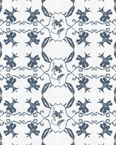 Tapet cu flori, design geometric, fundal alb