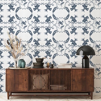 Tapet cu flori, design geometric, fundal alb