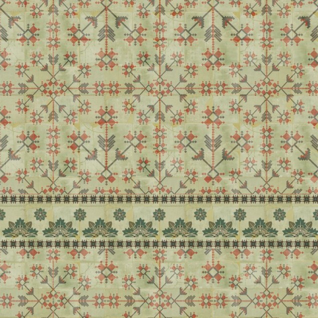 Tapet cu design geometric complex și accente de culoare roșie și gri, perfect pentru a decora orice cameră.