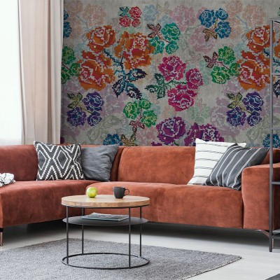 Tapet cu design floral inspirat din broderia tradițională românească.