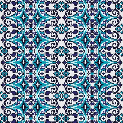 Tapet Carpetă (albastră) cu design geometric elegant, în culori albastre și albe, decorând un living modern