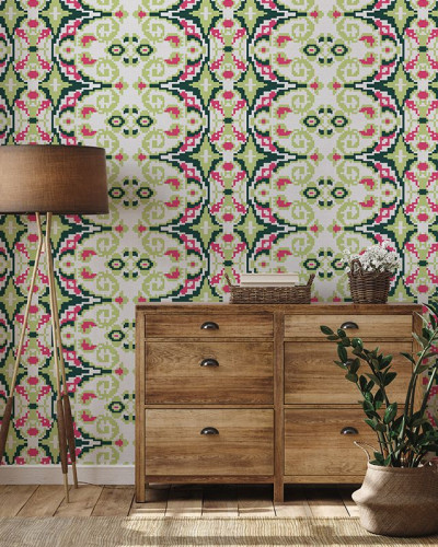 Tapet cu model Carpetă (verde deschis), cu design geometric abstract, perfect pentru living, dormitor sau hol