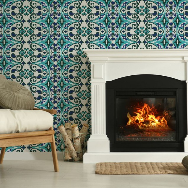 Carpetă verde închis cu design geometric în dormitor