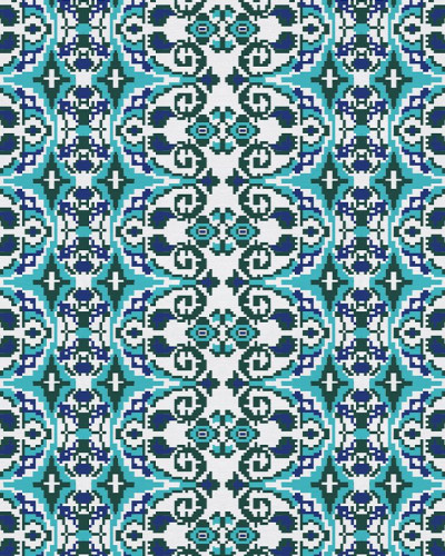 Carpetă verde închis cu design geometric în dormitor
