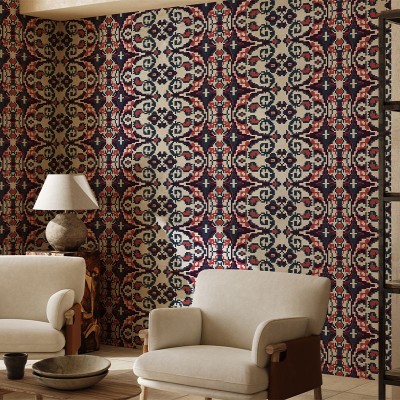 Tapet Carpetă vișiniu, design geometric complex, culori vibrante