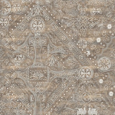 Wallpaper cu un design abstract elegant, ce imita o textura de beton, cu desenele albe delicate pe un fundal gri-maro.