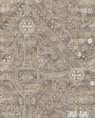 Wallpaper cu un design abstract elegant, ce imita o textura de beton, cu desenele albe delicate pe un fundal gri-maro.
