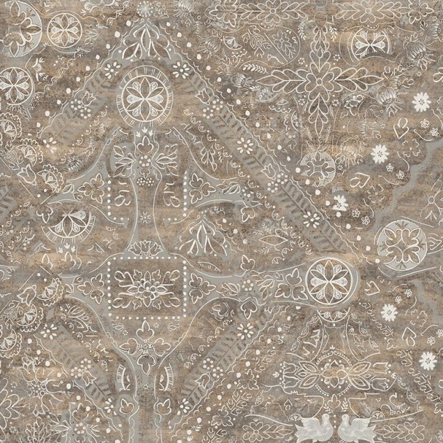 Wallpaper cu un design abstract elegant, ce imita o textura de beton, cu desenele albe delicate pe un fundal gri-maro.