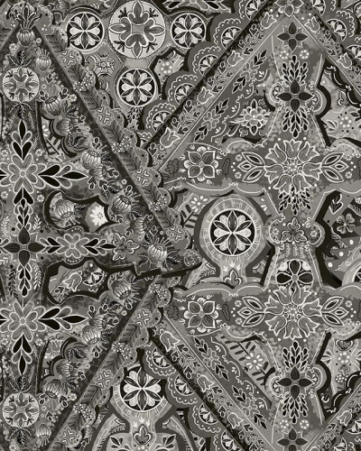 Tapet Răspântie (ciment) cu un design geometric complex, cu motive florale și ciment, perfect pentru a transforma orice cameră într-un spațiu modern și elegant.