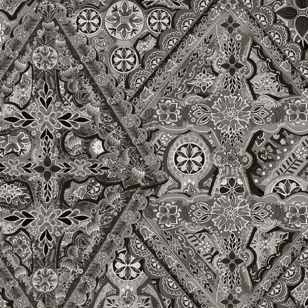 Tapet Răspântie (ciment) cu un design geometric complex, cu motive florale și ciment, perfect pentru a transforma orice cameră într-un spațiu modern și elegant.