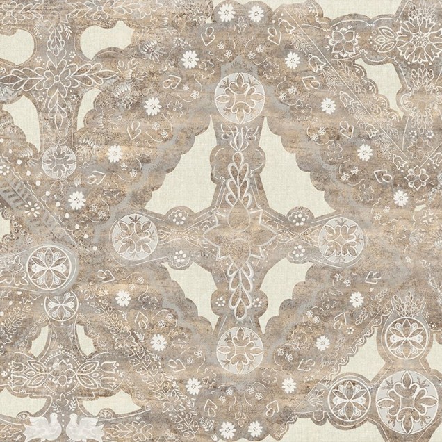 Tapet cu model elegant de dantelă și textura rustică a lemnului