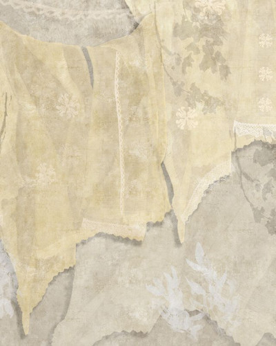 Tapet cu design modern, Marame (zi), cu nuante de bej si gri, cu o textura delicata, cu dantela alba si accente florale