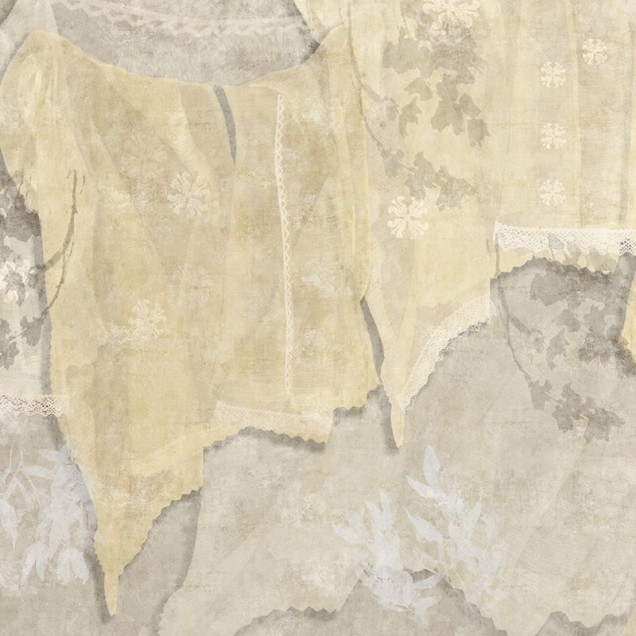Tapet cu design modern, Marame (zi), cu nuante de bej si gri, cu o textura delicata, cu dantela alba si accente florale