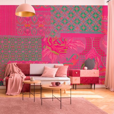 Tapet Cergă roz cu motive geometrice și florale
