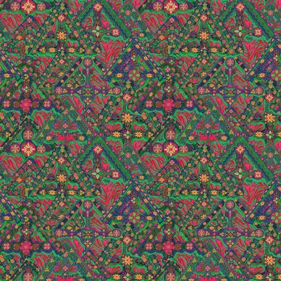 Tapet cu design floral si geometric, in culori vibrante, ideal pentru decorarea livingului, dormitorului sau bucatariei.