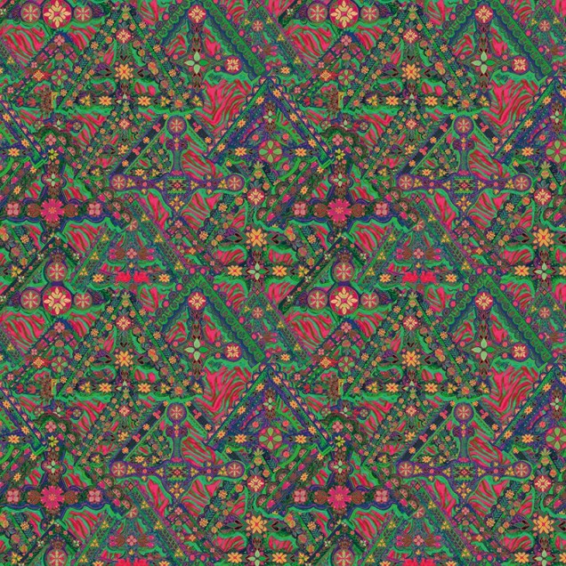 Tapet cu design floral si geometric, in culori vibrante, ideal pentru decorarea livingului, dormitorului sau bucatariei.