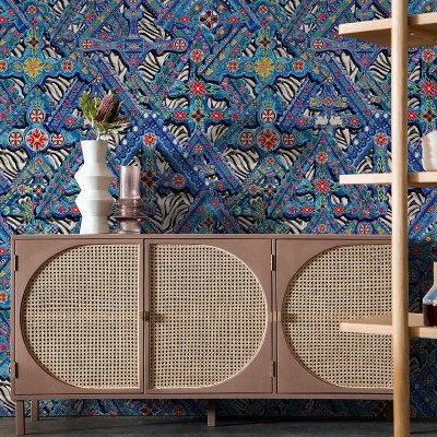 Tapet Doruri cu model geometric și floral vibrant