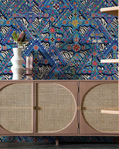 Tapet Doruri cu model geometric și floral vibrant