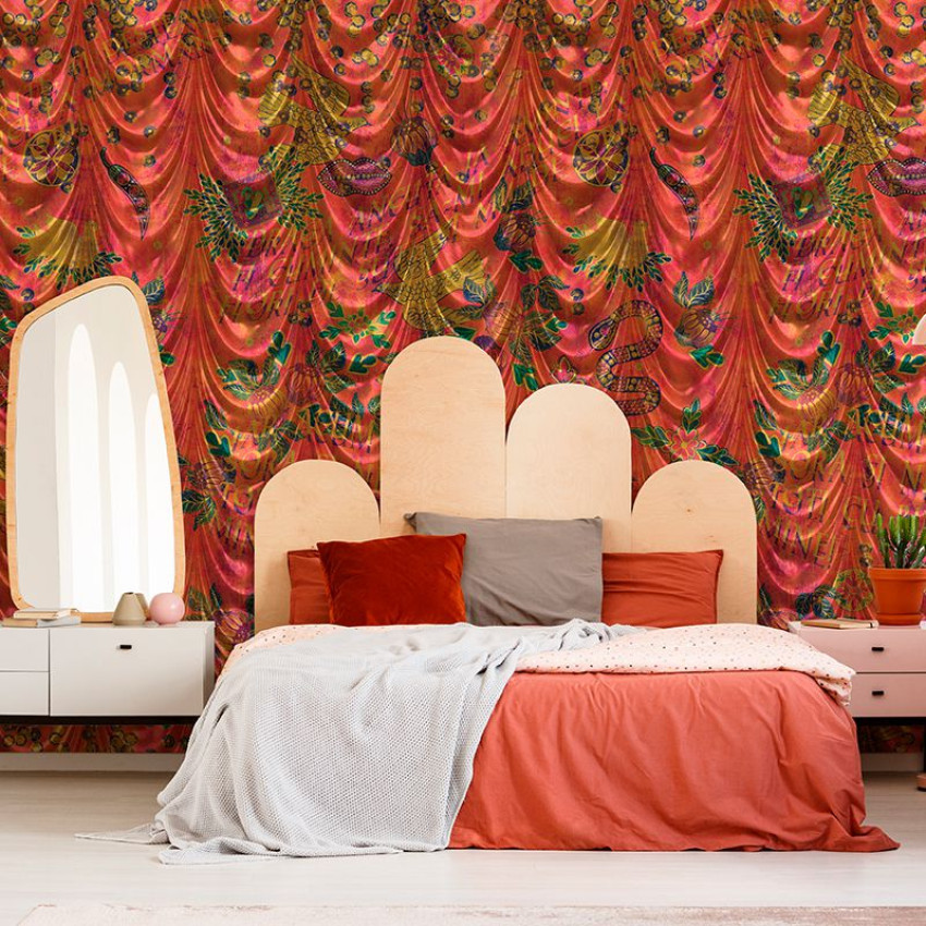 Tapet cu design floral și elemente delicate, Spovedanie (roz)