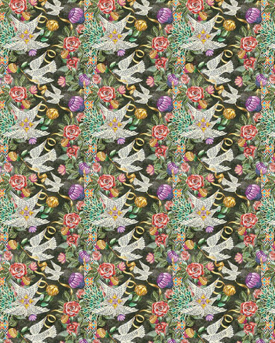 Tapet cu un design floral cu păsări albe și flori vibrante, perfect pentru a adăuga o notă de culoare și de rafinament oricărei camere.