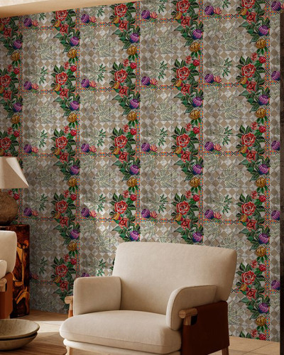 Tapet înfiripare (alb) cu model floral delicat