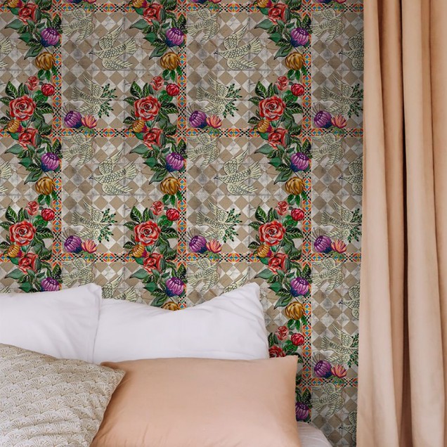 Tapet înfiripare (alb) cu model floral delicat
