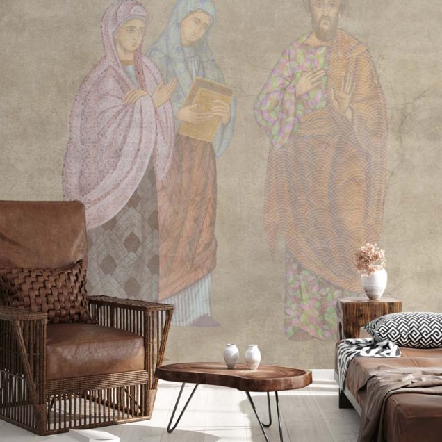 Pictură Murală 3D cu figuri religioase, decor modern pentru living