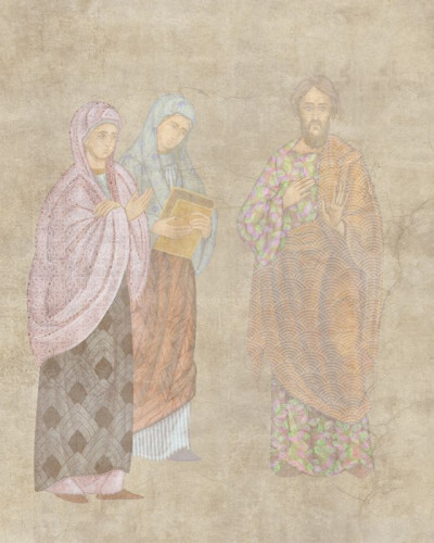 Pictură Murală 3D cu figuri religioase, decor modern pentru living