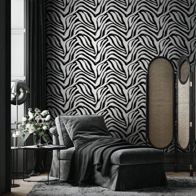 Tapet Abstract Aphelandra cu un design elegant, dungi negre și albe, perfect pentru living sau dormitor.
