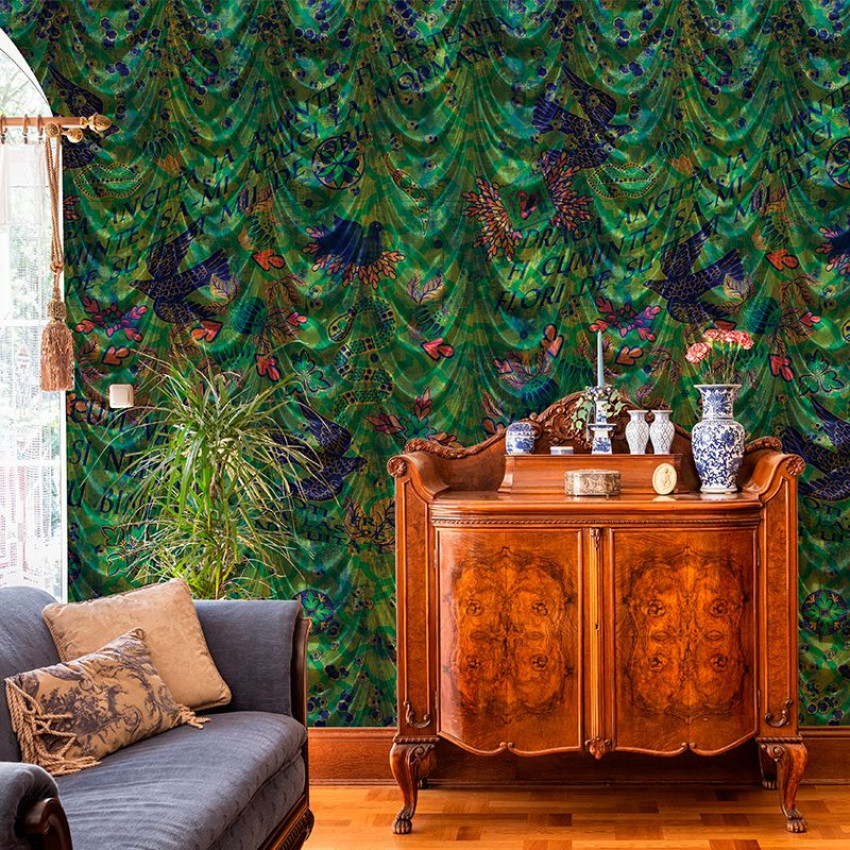 Tapet cu design vintage si modern, Spovedanie (verde)