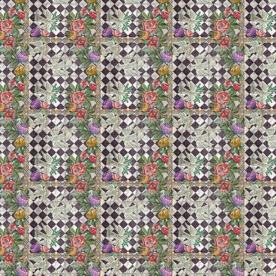Tapet modern cu flori in culori vibrante, pe un fundal geometric.
