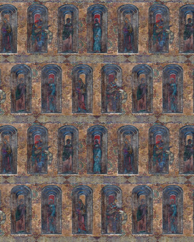 Tapet cu design unic, inspirat de arhitectura medievală, cu nuanțe de chihlimbar și tonuri bogate ale culorilor.