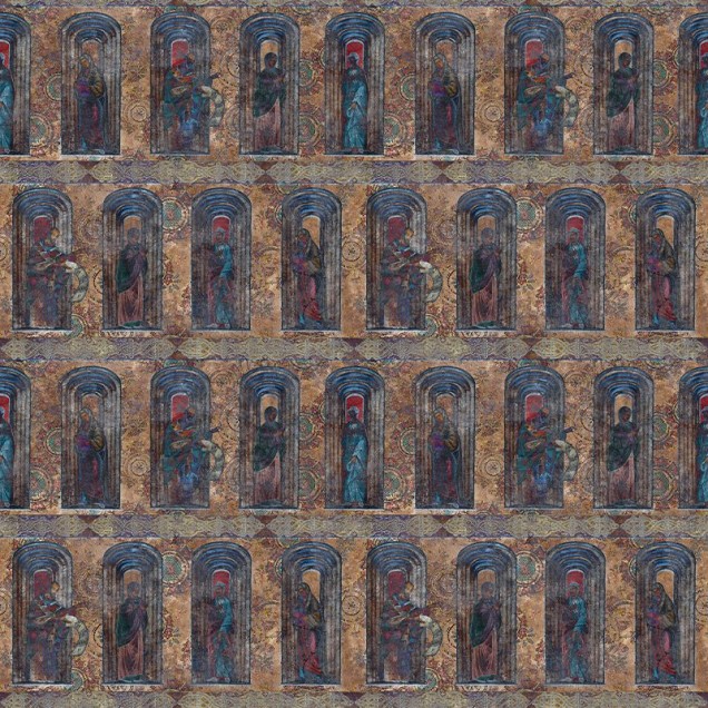 Tapet cu design unic, inspirat de arhitectura medievală, cu nuanțe de chihlimbar și tonuri bogate ale culorilor.
